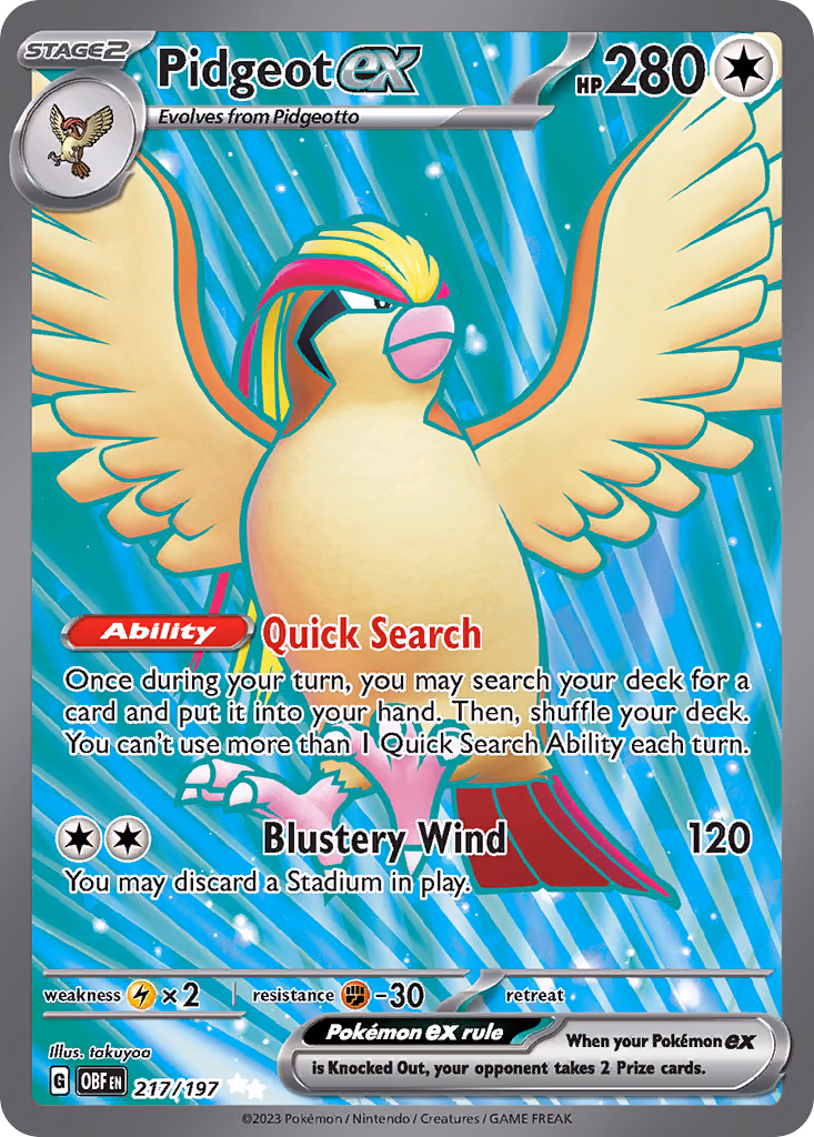 Pidgeot ex Pokemon card (217/197, Obsidian Flames)