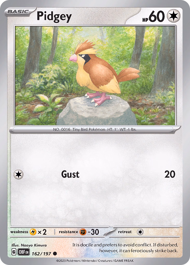 Pidgey Pokemon card (162/197, Obsidian Flames)