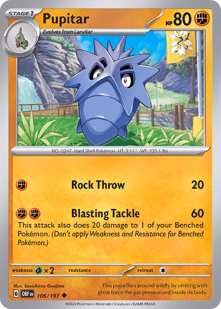 Pupitar Pokemon card (106/197, Obsidian Flames)