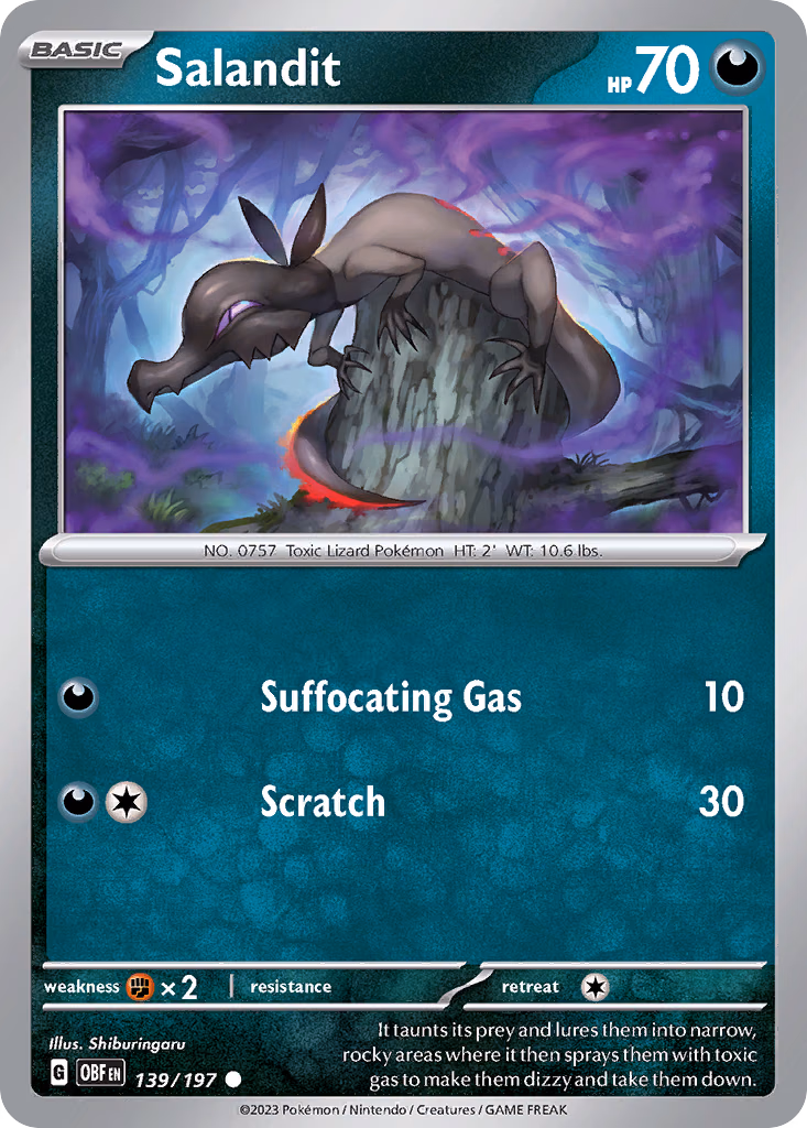 Salandit Pokemon card (139/197, Obsidian Flames)