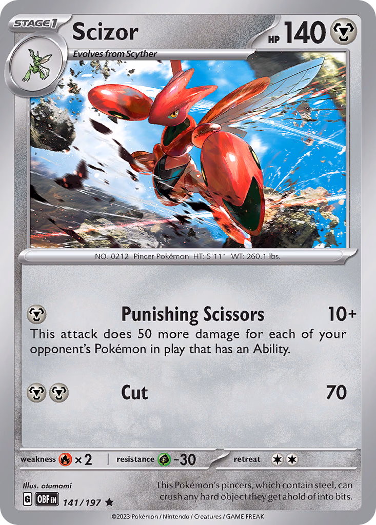 Scizor Pokemon card (141/197, Obsidian Flames)
