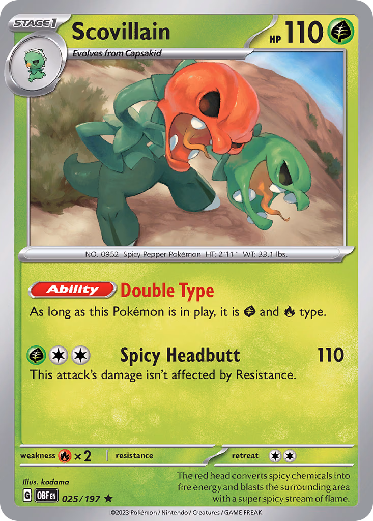 Scovillain Pokemon card (025/197, Obsidian Flames)