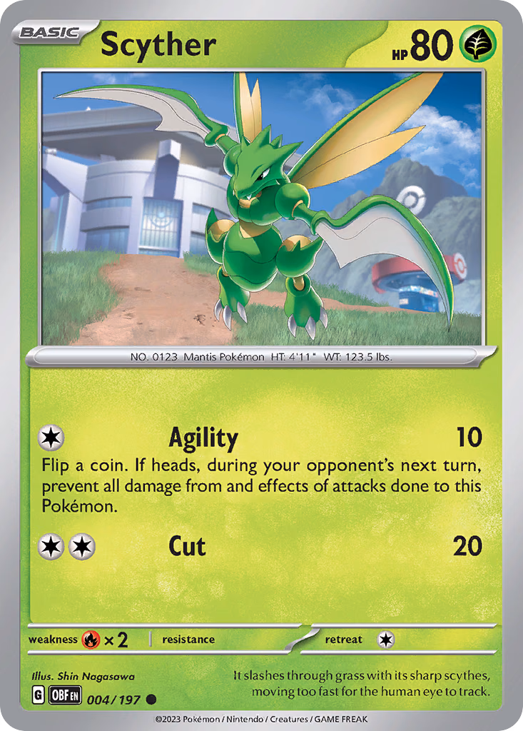 Scyther Pokemon card (004/197, Obsidian Flames)