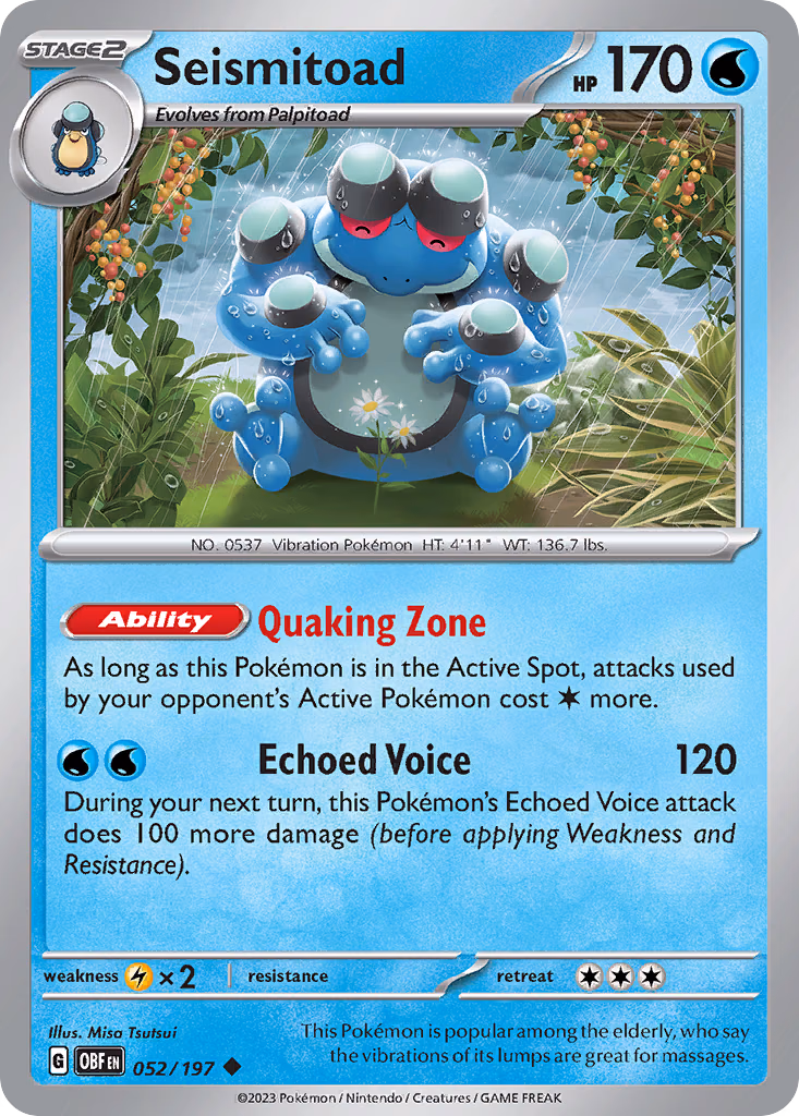 Seismitoad Pokemon card (052/197, Obsidian Flames)