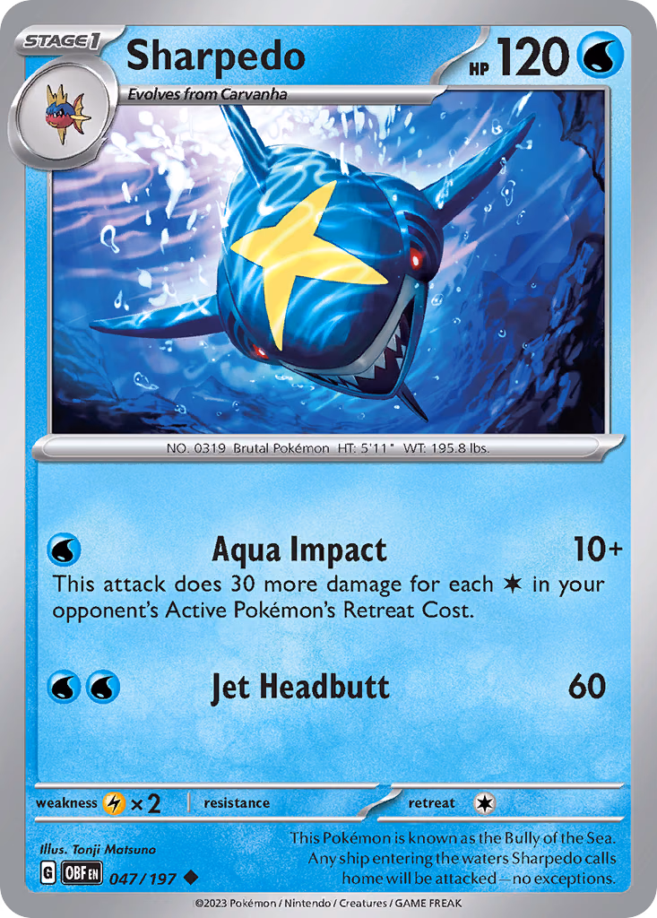 Sharpedo Pokemon card (047/197, Obsidian Flames)