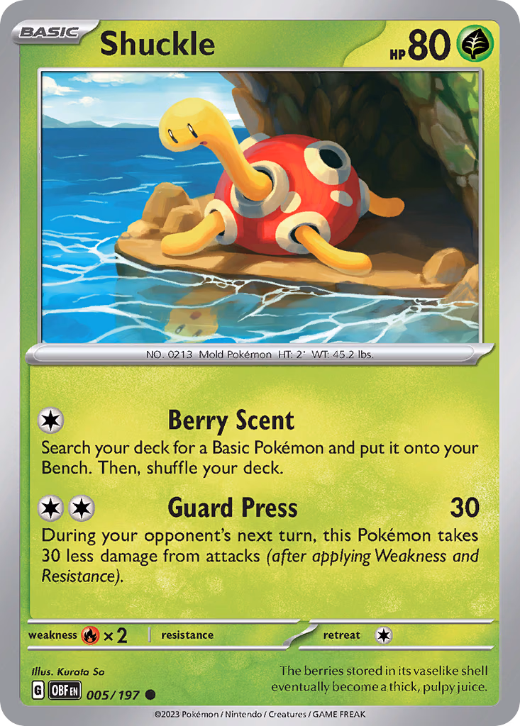 Shuckle Pokemon card (005/197, Obsidian Flames)