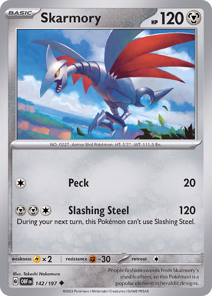 Skarmory Pokemon card (142/197, Obsidian Flames)
