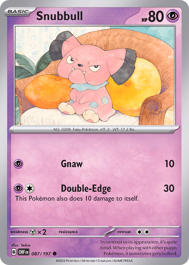 Snubbull Pokemon card (087/197, Obsidian Flames)