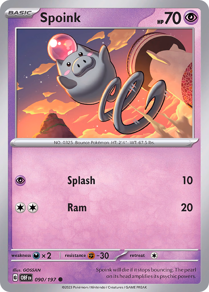 Spoink Pokemon card (090/197, Obsidian Flames)