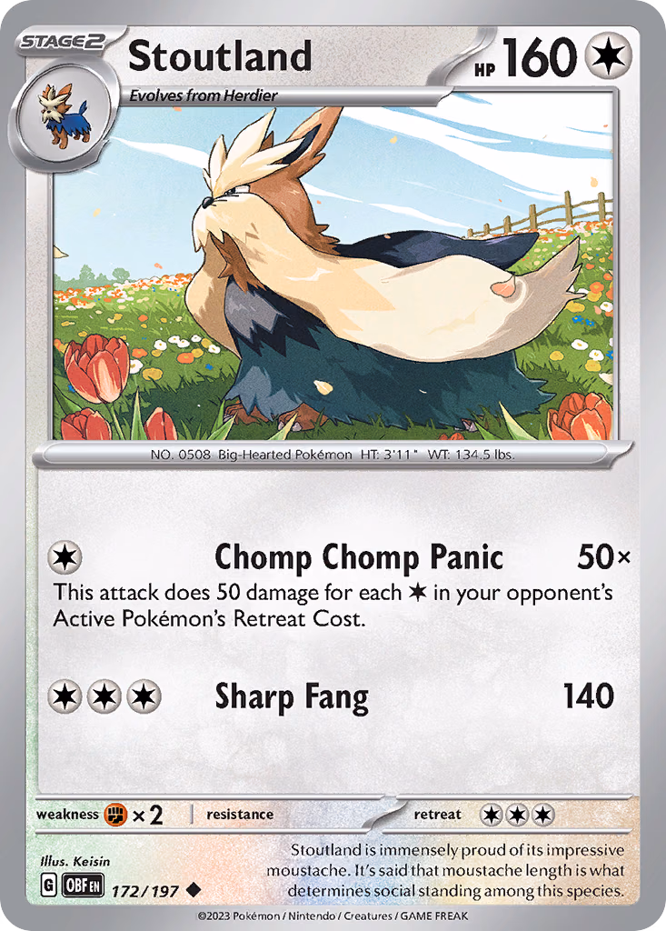 Stoutland Pokemon card (172/197, Obsidian Flames)