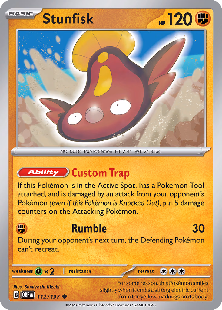 Stunfisk Pokemon card (112/197, Obsidian Flames)