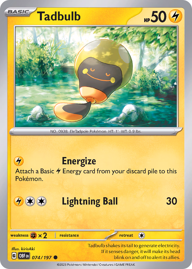Tadbulb Pokemon card (074/197, Obsidian Flames)