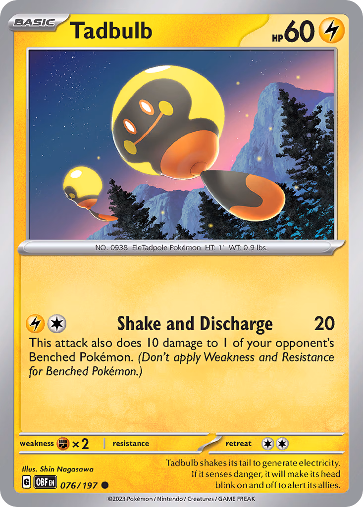Tadbulb Pokemon card (076/197, Obsidian Flames)