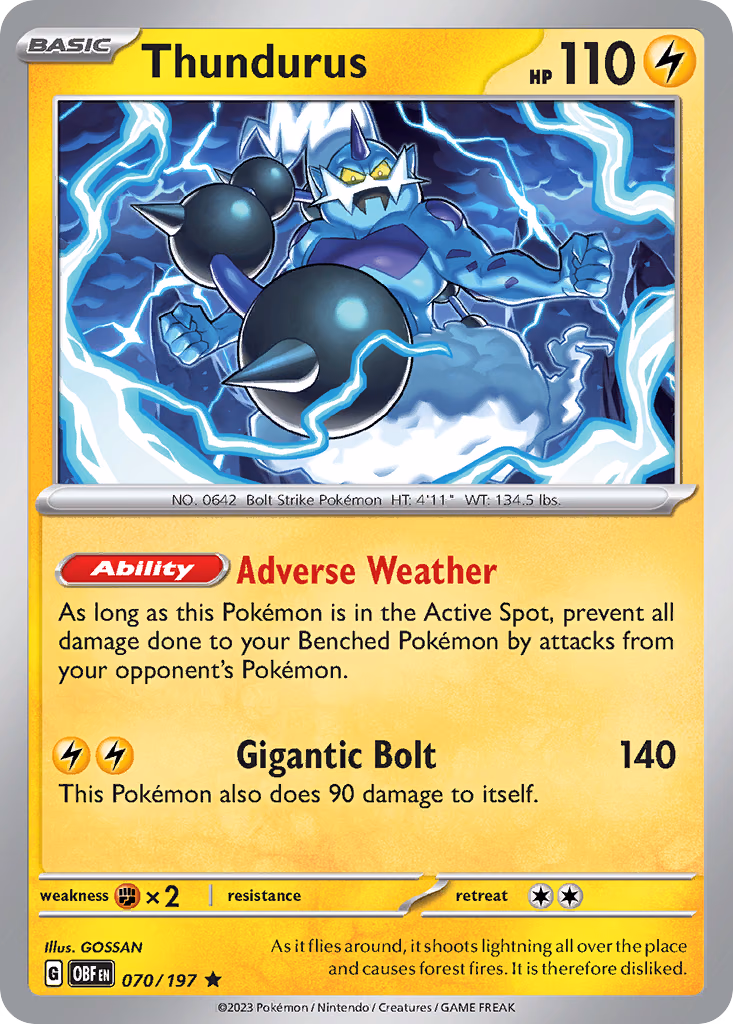 Thundurus Pokemon card (070/197, Obsidian Flames)