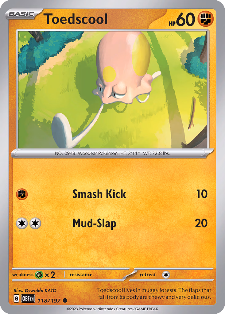 Toedscool Pokemon card (118/197, Obsidian Flames)
