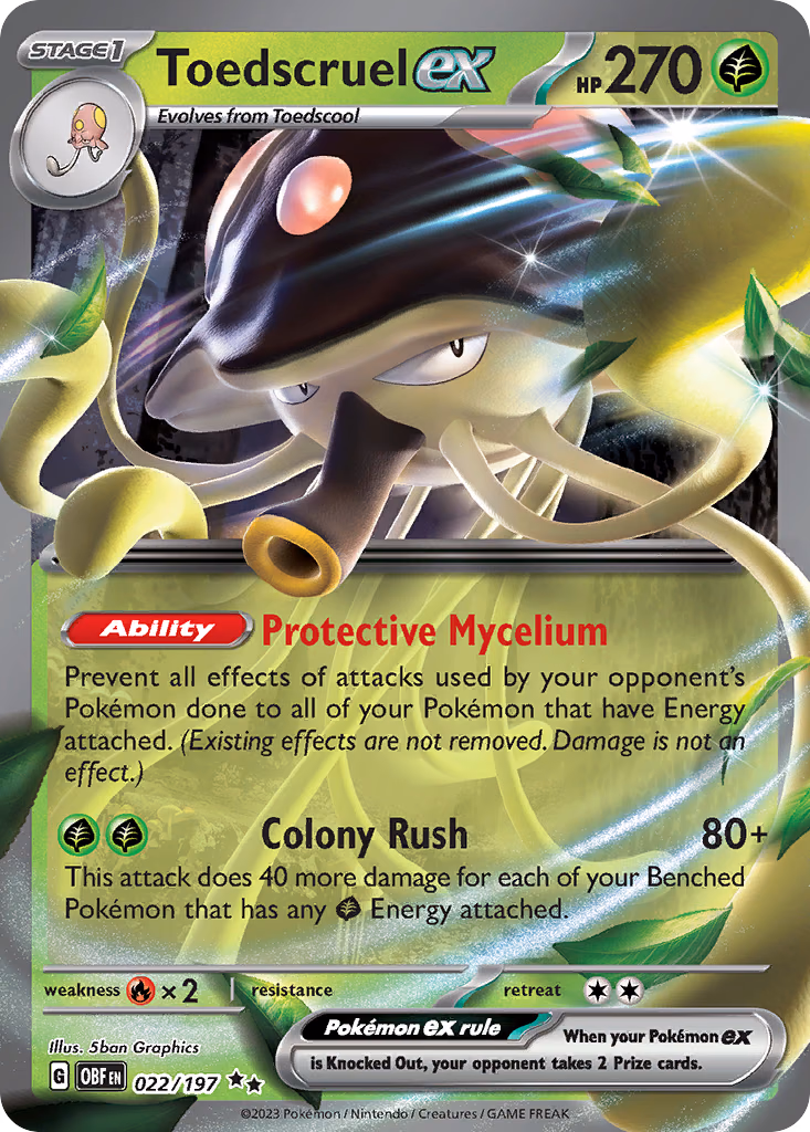 Toedscruel ex Pokemon card (022/197, Obsidian Flames)