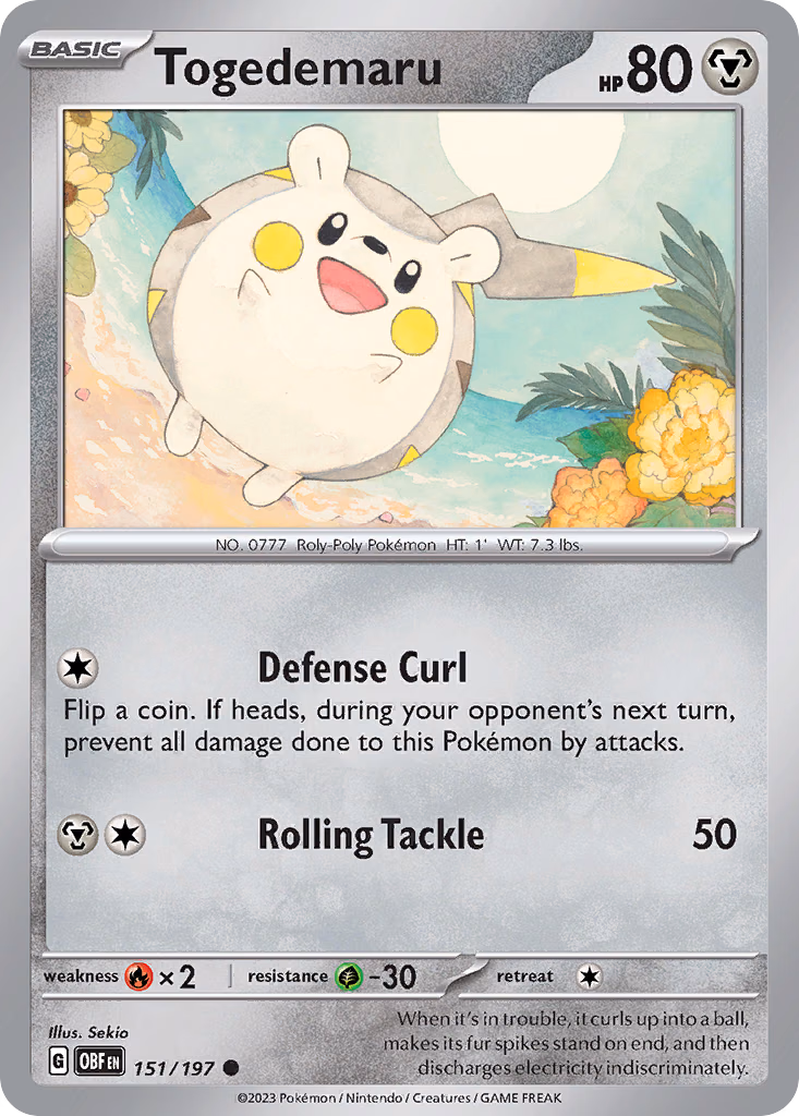 Togedemaru Pokemon card (151/197, Obsidian Flames)