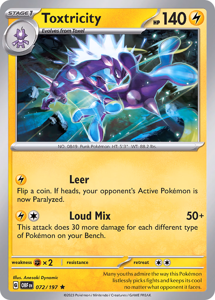 Toxtricity Pokemon card (072/197, Obsidian Flames)