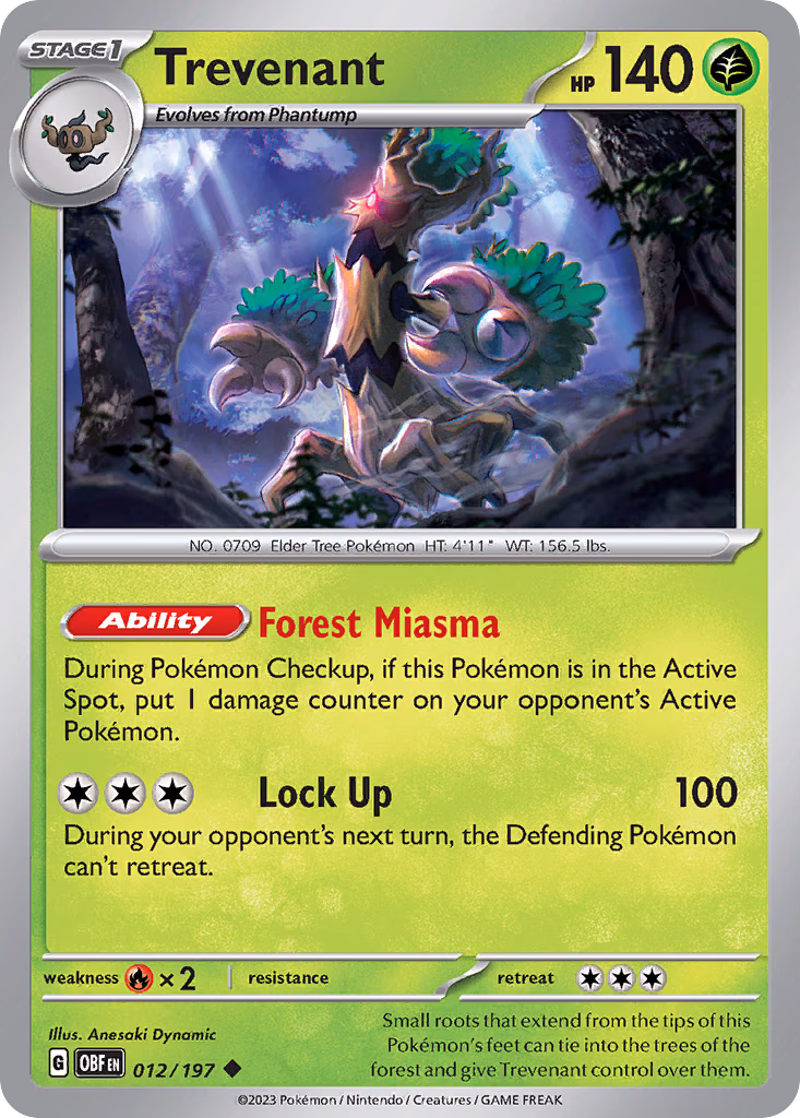 Trevenant Pokemon card (012/197, Obsidian Flames)