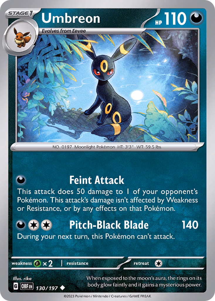 Umbreon Pokemon card (130/197, Obsidian Flames)