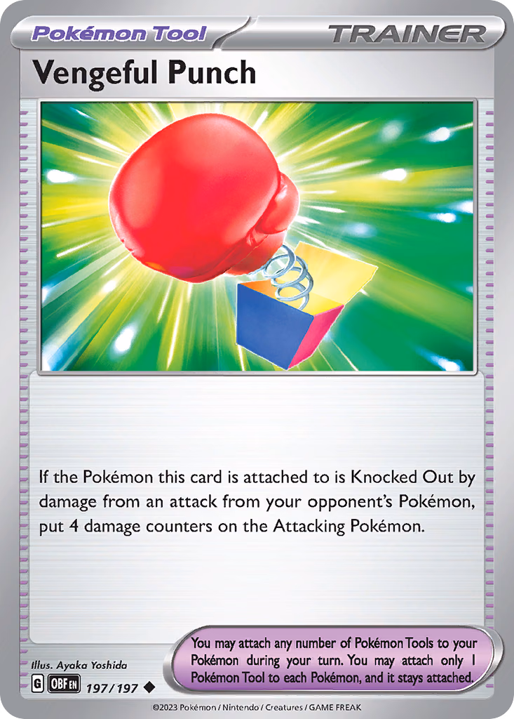 Vengeful Punch Pokemon card (197/197, Obsidian Flames)