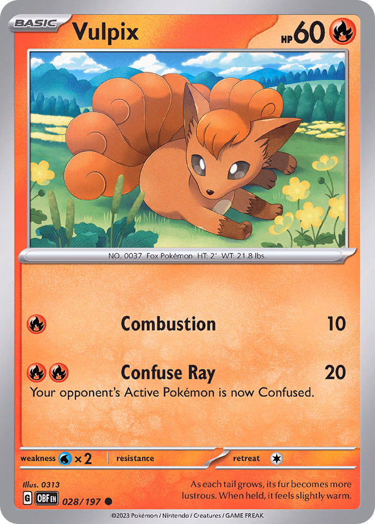 Vulpix Pokemon card (028/197, Obsidian Flames)