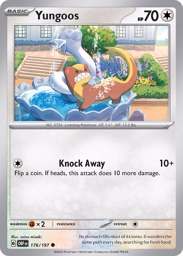 Yungoos Pokemon card (176/197, Obsidian Flames)