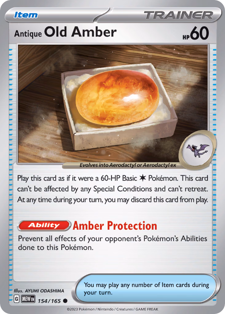 Antique Old Amber Pokemon card (154/165, 151)