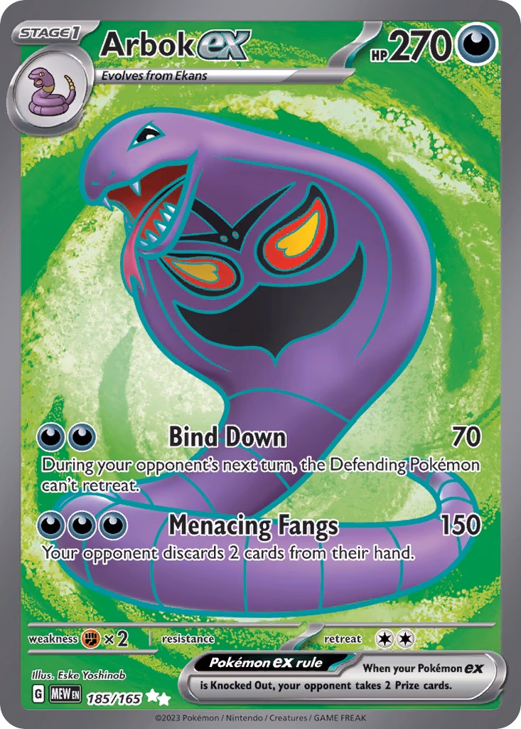 Arbok ex Pokemon card (185/165, 151)