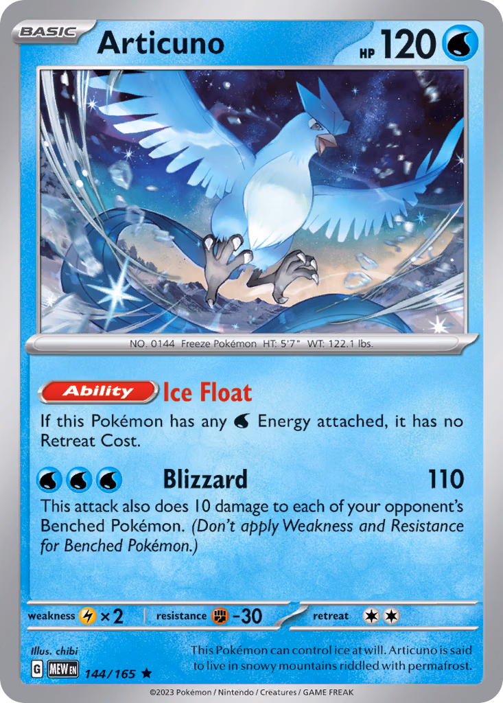 Articuno Pokemon card (144/165, 151)