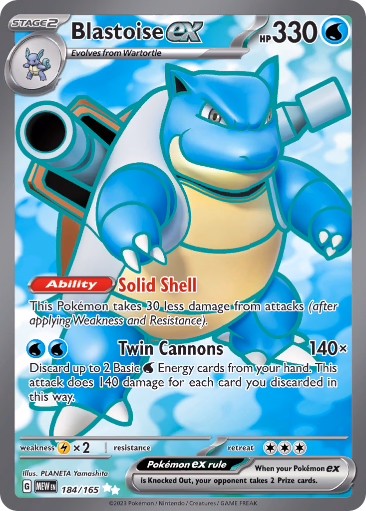 Blastoise ex Pokemon card (184/165, 151)