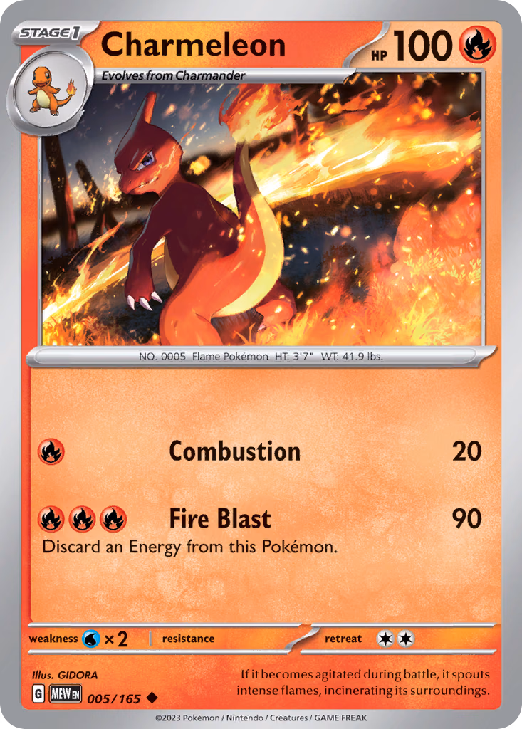 Charmeleon Pokemon card (005/165, 151)