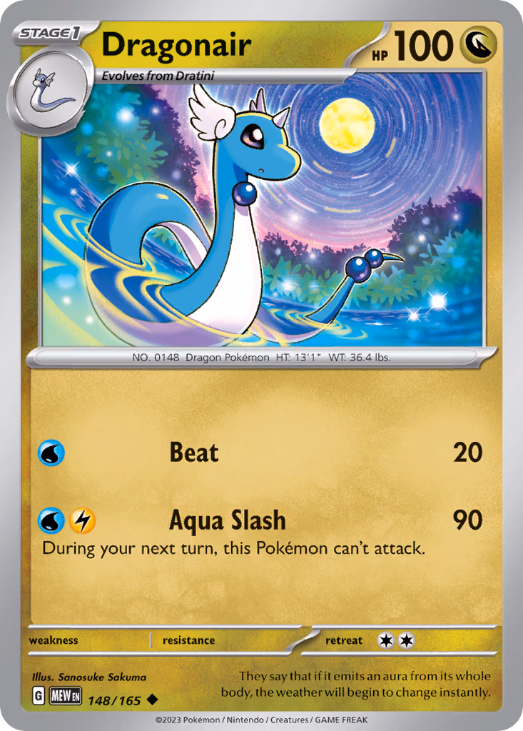 Dragonair Pokemon card (148/165, 151)