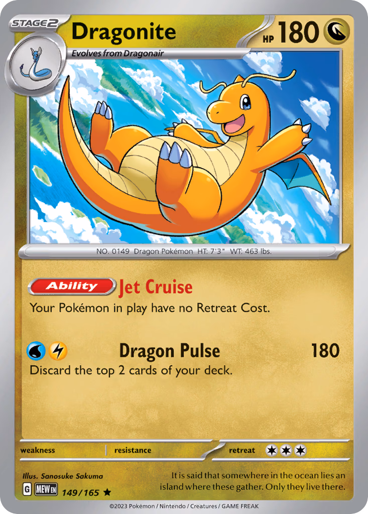 Dragonite Pokemon card (149/165, 151)