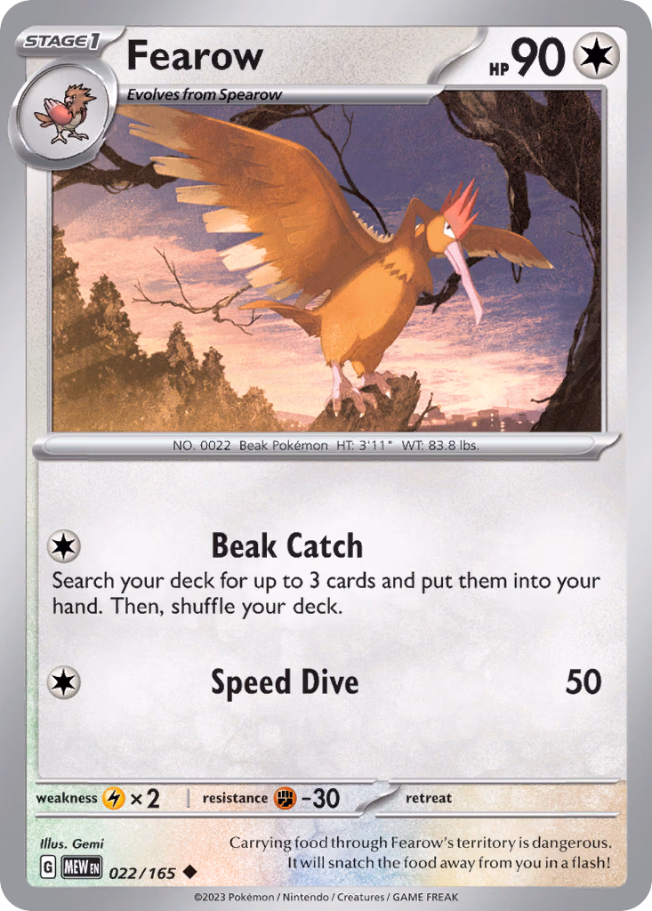Fearow Pokemon card (022/165, 151)