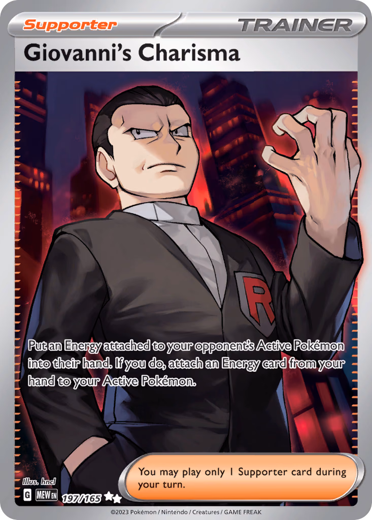 Giovanni's Charisma Pokemon card (197/165, 151)