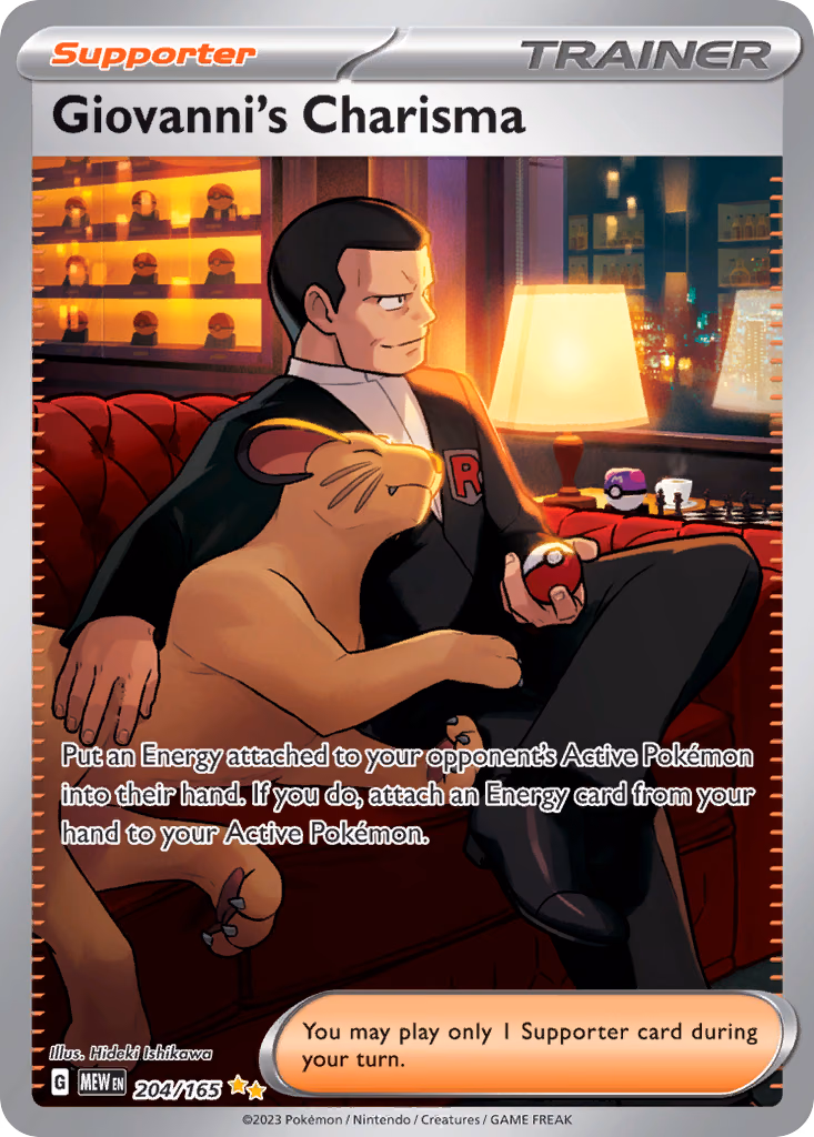 Giovanni's Charisma Pokemon card (204/165, 151)