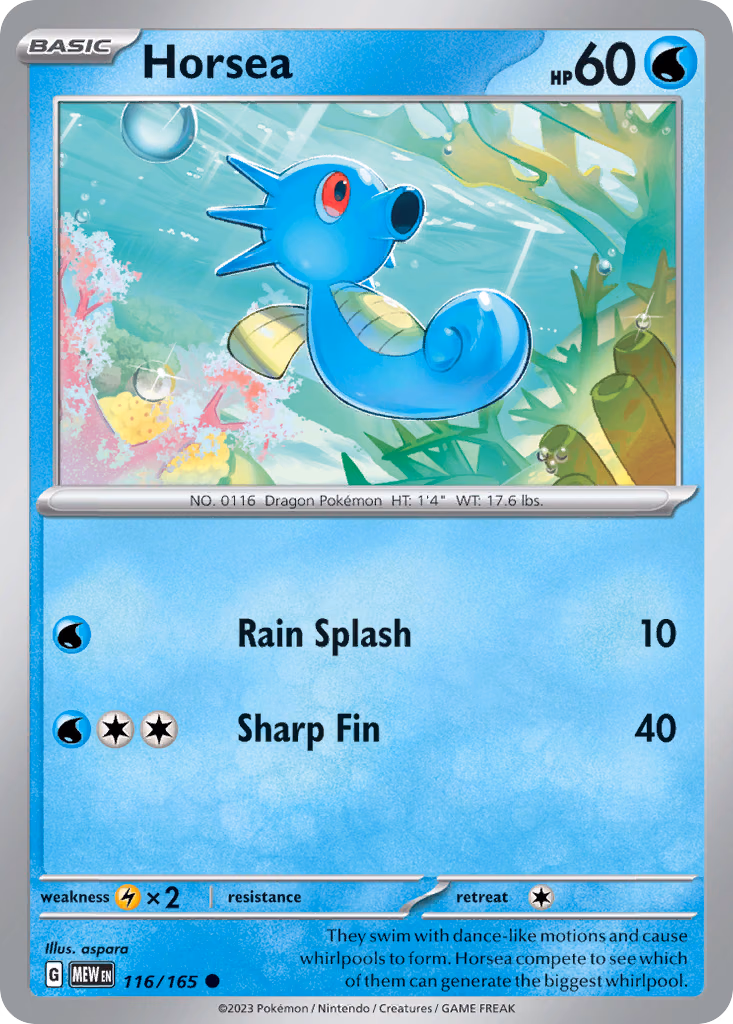 Horsea Pokemon card (116/165, 151)