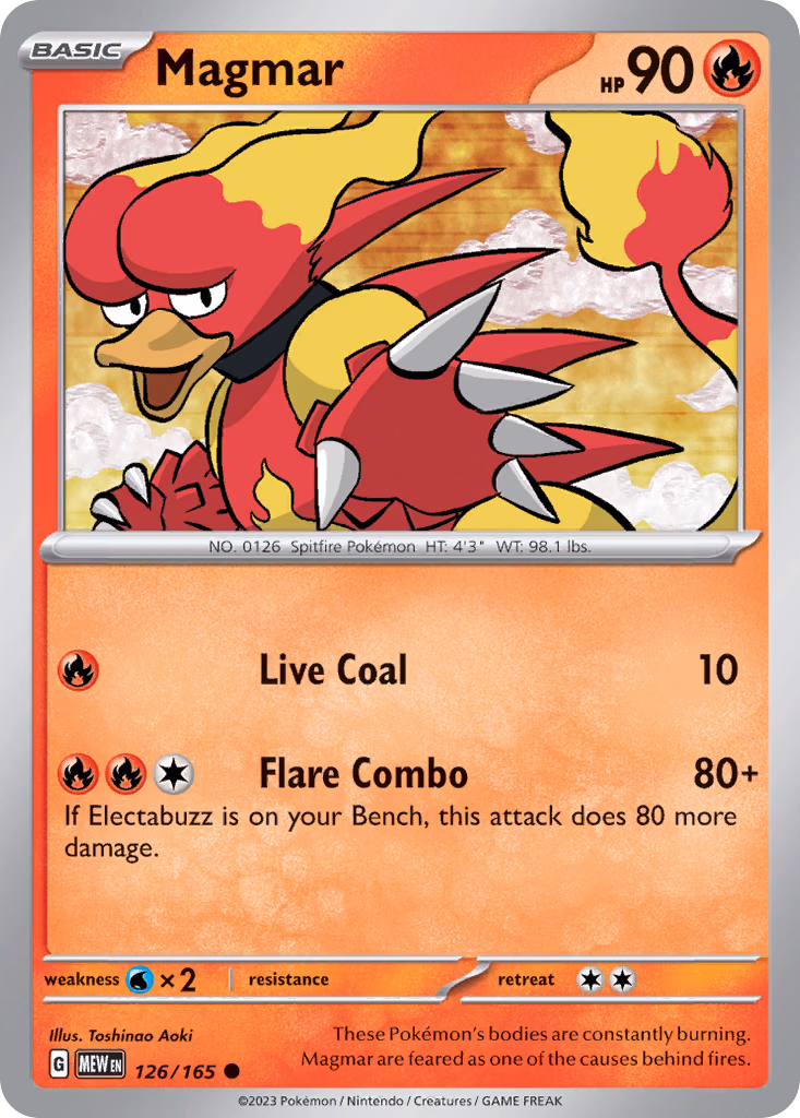 Magmar Pokemon card (126/165, 151)