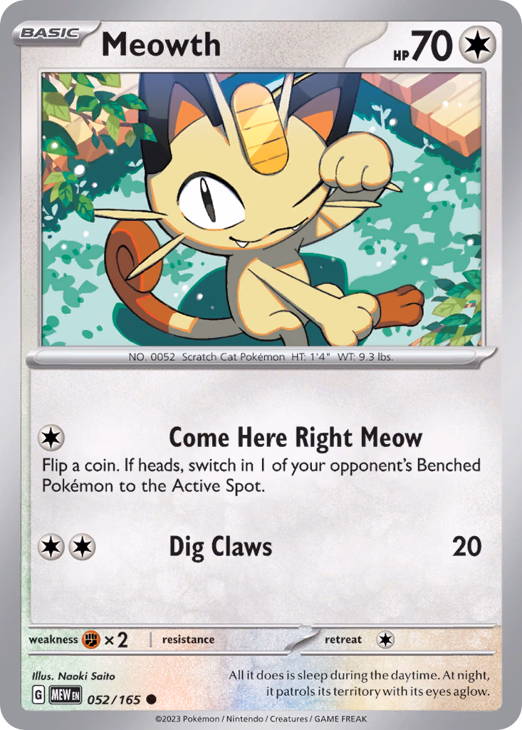Meowth Pokemon card (052/165, 151)