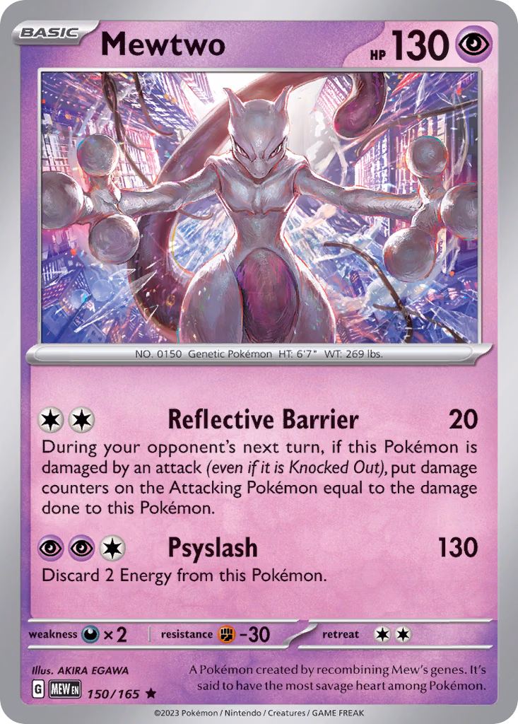 Mewtwo Pokemon card (150/165, 151)