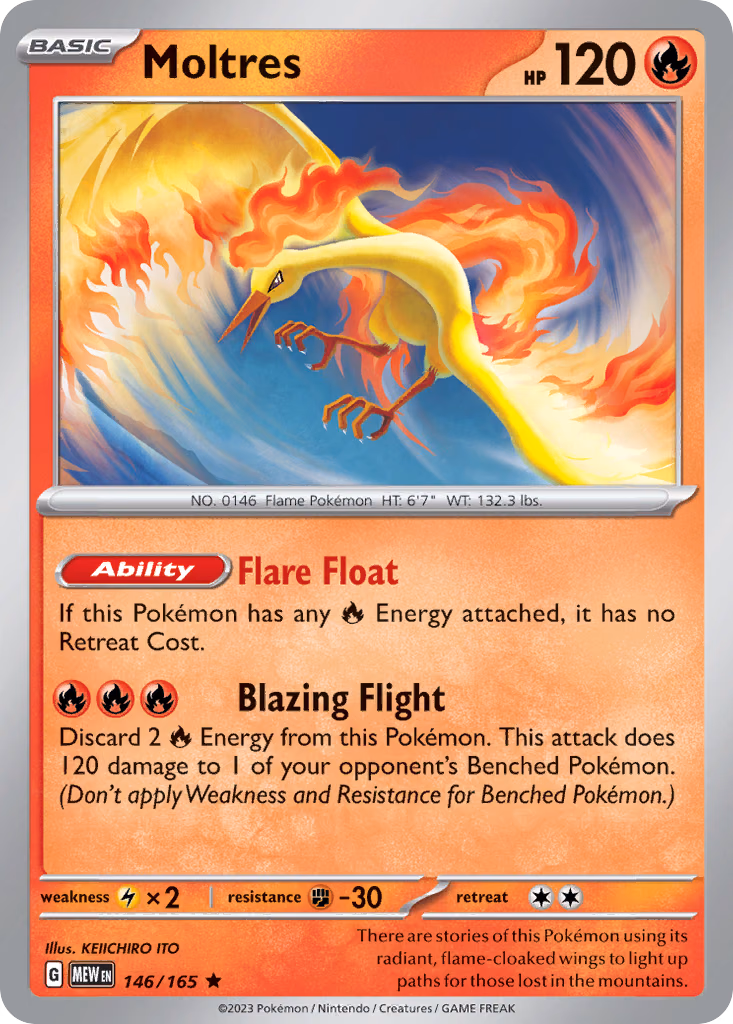 Moltres Pokemon card (146/165, 151)