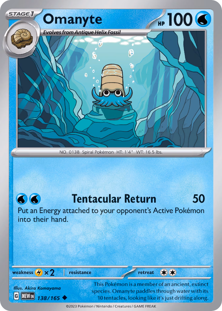 Omanyte Pokemon card (138/165, 151)