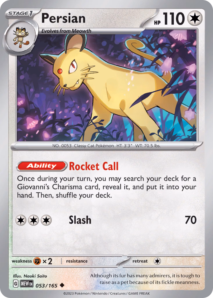Persian Pokemon card (053/165, 151)