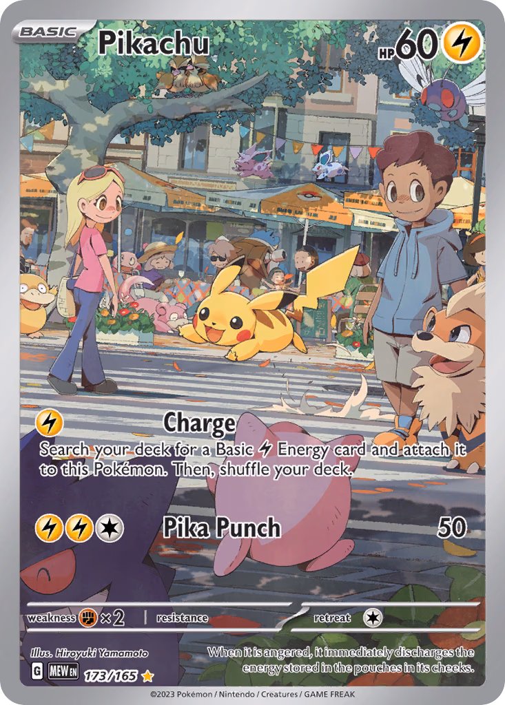 Pikachu Pokemon card (173/165, 151)