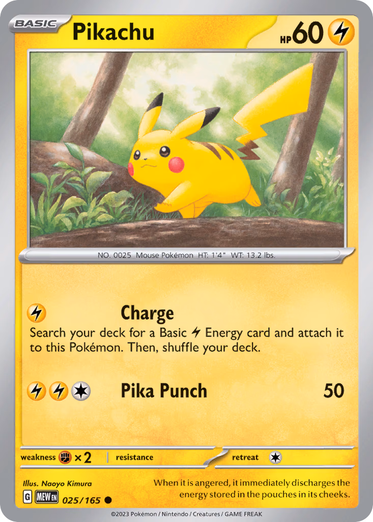 Pikachu Pokemon card (025/165, 151)