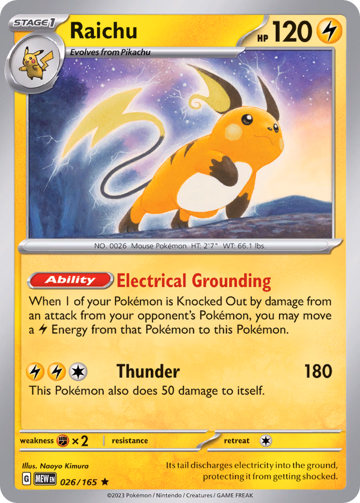 Raichu Pokemon card (026/165, 151)