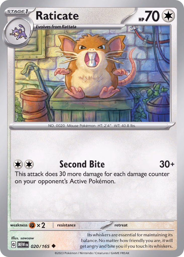 Raticate Pokemon card (020/165, 151)