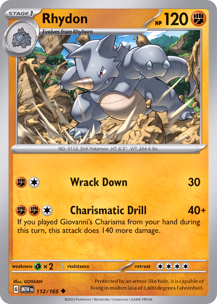 Rhydon Pokemon card (112/165, 151)