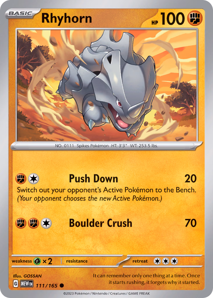 Rhyhorn Pokemon card (111/165, 151)